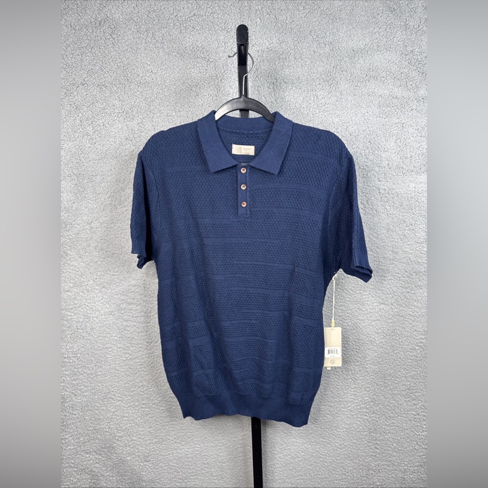 Hudson Barrow Knitwear Polo Shirt Navy Blue Casual Short Sleeve Men’s Large NWT